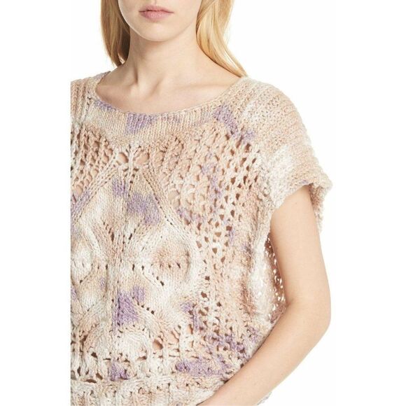 FREE PEOPLE $228 Diamond In The Rough Open Weave Sweater Top Medium Large - Picture 4 of 6